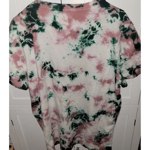 Victoria's Secret PINK 2 Pack XL T-Shirts Green Solid Tie Dye Split Neck Cotton - Picture 7 of 12